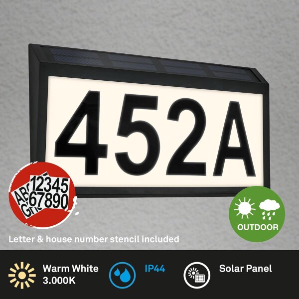 Solarleuchte Briloner Wandlampe 0,5 Watt LED Schwarz Hausnummer-Leuchte Wandleuchte IP44