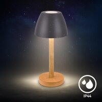 Akku-Leuchte Briloner 2,5 Watt LED Tischleuchte mit Holz Touchdimmer IP44 Tischlampe