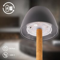 Akku-Leuchte Briloner 2,5 Watt LED Tischleuchte mit Holz Touchdimmer IP44 Tischlampe