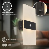 Akku-Leuchte Briloner 2,5 Watt LED Wandleuchte Bewegungsmelder Schwarz Wandlampe Montage ohne Bohren