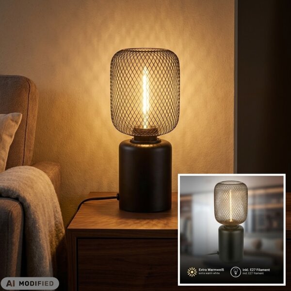 Tischlampe Drahtgeflecht, Schwarz, 4 Watt, Ø 10 cm – Briloner