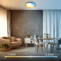 Deckenleuchte Briloner 48 Watt LED Schwarz-Gold Deckenlampe Fernbedienung dimmbar CCT 51 cm