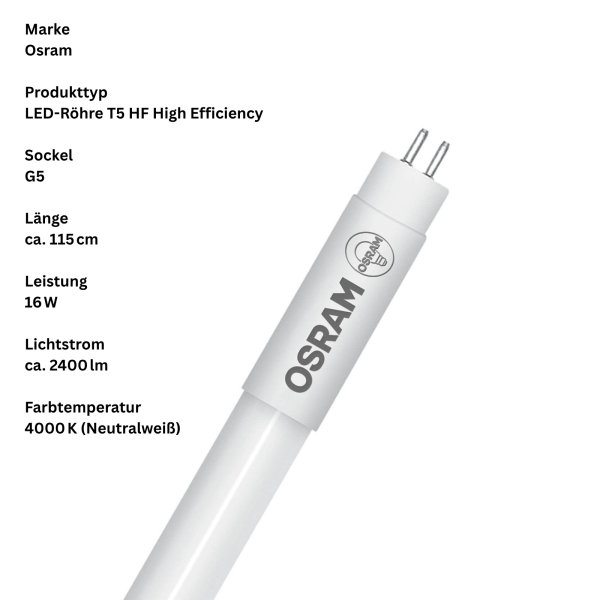 8 Stück Leuchtmittel Osram LED Tube T5 HF 115 cm 16 W 3000 K G5 – High Efficiency Röhre