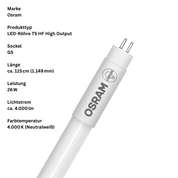 8 Stück Osram LED-Röhre T5 HF High Output 115 cm – 26 W Neutralweiß (4000 K) #1