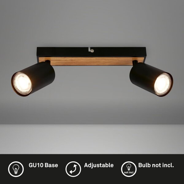 Strahler Briloner 2er Spot GU10 Fassung Deckenleuchte Schwarz Holz Deckenlampe