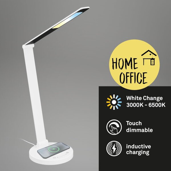 Tischleuchte Briloner 6,2 Watt LED Weiß induktives Laden Schreibtischlampe CCT dimmbar