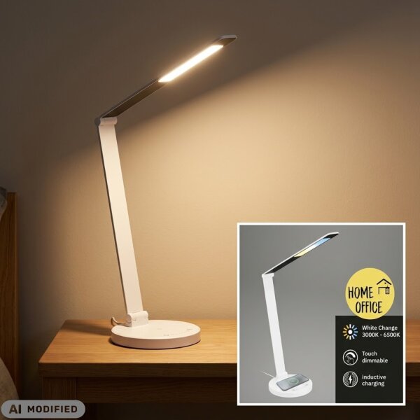 Tischleuchte Schreibtischlampe, Weiß, 6,2 Watt, dimmbar, CCT einstellbar – Briloner