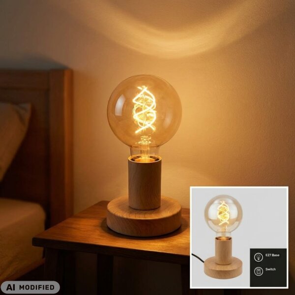 Tischlampe Tischleuchte, Holz, 40 Watt, E27-Fassung, Ø 10 cm – Briloner