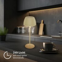 Akku-Tischleuchte Riffle, Grün, 2 Watt, 200lm, 2700K, Touchdimmer, IP44, Ø 14,5 cm – Briloner