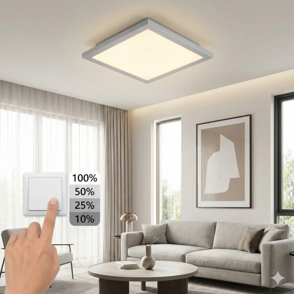 Deckenleuchte Casalux Neutralweiß 17 Watt LED 4-Stufen-dimmbar über Schalter Deckenlampe silber eckig