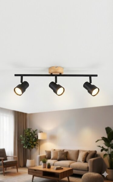 Strahler Casalux 3 x GU10 5 Watt LED Spot Deckenlampe schwarz Holz-Optik