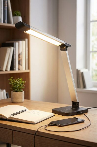 Tischleuchte Casalux 6 Watt LED Schreibtischleuchte dimmbar USB-Anschluß CCT Alu Schwarz