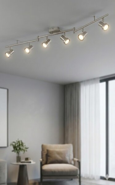 Strahler Casalux 6er LED Spot Nickelmatt Deckenlampe max. 176 cm Deckenleuchte 6 x GU10 4,7 Watt