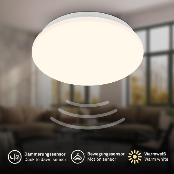 LED Deckenlampe Deckenleuchte Sensor, Weiß, 13 Watt, 1300lm, 3000K, Ø 27 cm – Briloner