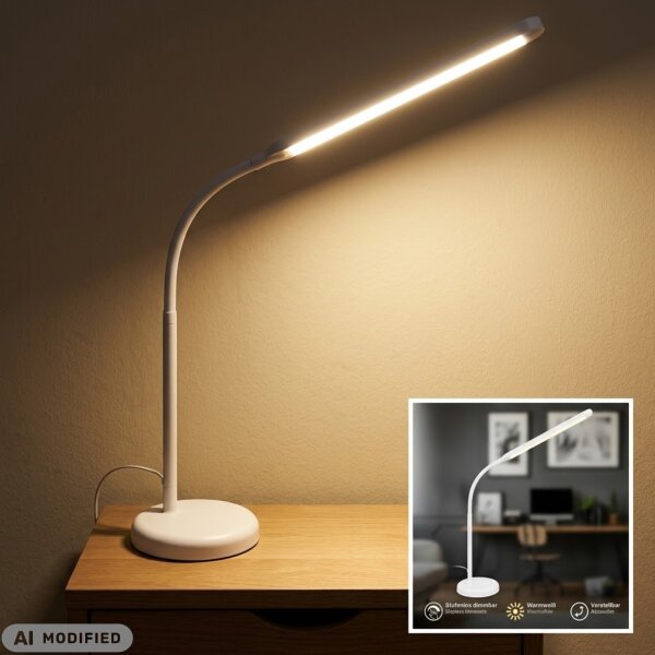 Tischleuchte, Weiß, 6 Watt, Touchdimmer, Ø 13 cm – Briloner