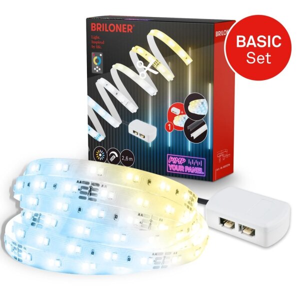 Starter-Set LED Stripe Briloner für Wandpaneele 260 cm CCT Fernbedienung Verteilerbox dimmbar