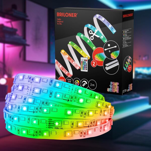 Starter-Set LED Band Briloner 5 Watt LED 200 cm Fernbedienung Stripe dimmbar RGB