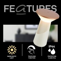 Akku-Leuchte Briloner 2,6 Watt LED Tischleuchte Coffe Tischlampe Touchdimmer IP44