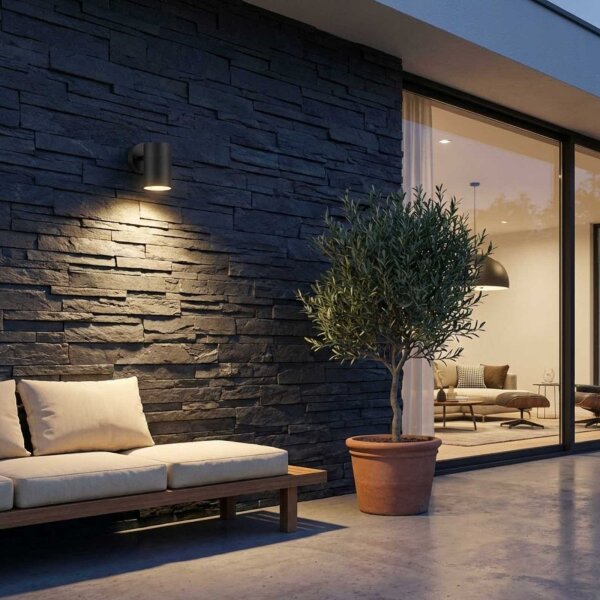 Außenleuchte Konstsmide Modena Wandlampe Schwarz Spot GU10 Fassung IP44 Aluminium