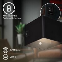 Akku-Leuchte Briloner Wandleuchte 1,5 Watt LED Schwarz Sensor Wandlampe Kleben statt Bohren
