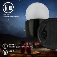 Akku-Tischleuchte Akku-Leuchte, Schwarz, 2 Watt, 150lm, 2700K, Touchdimmer, IP54 – Briloner