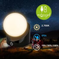 Akku-Tischleuchte Akku-Leuchte, Schwarz, 2 Watt, IP54, 9...