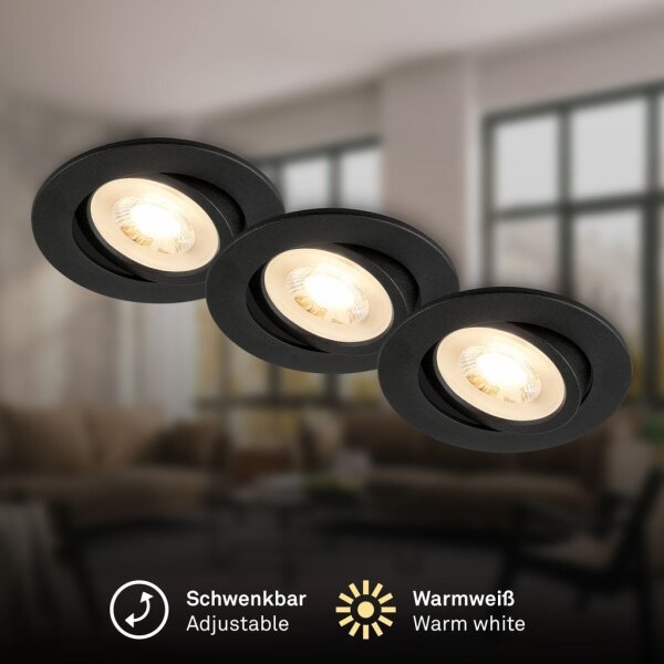 Einbauleuchten Briloner 3 x GU10 4,7 Watt LED Schwarz Einbauspot 350 Lumen
