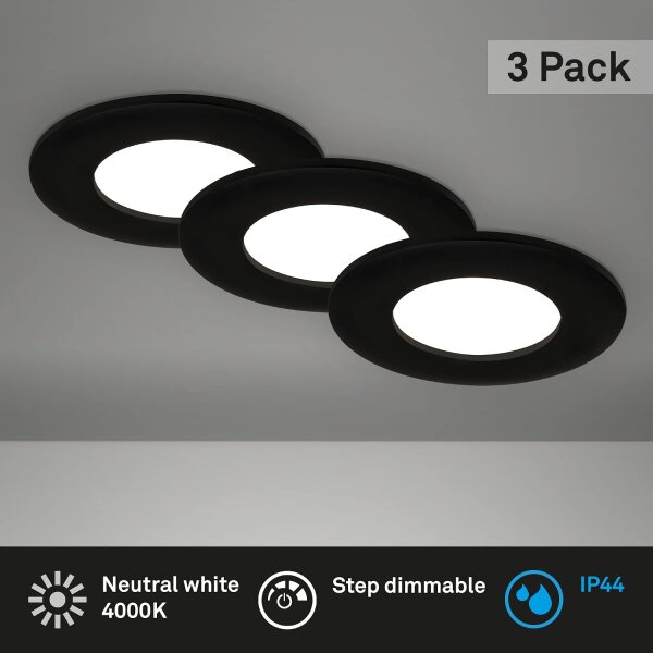 LED Einbauleuchten, Schwarz, Bohrloch 7,6 cm, 3x5W, 450lm, Neutralweiß, dimmbar – Briloner