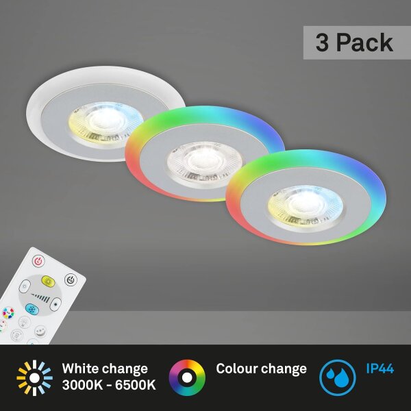 Einbauleuchten Briloner 3er Set 5 Watt LED mit Fernbedienung dimmbar Ring getrennt schaltbar RGB & CCT Einbauspot