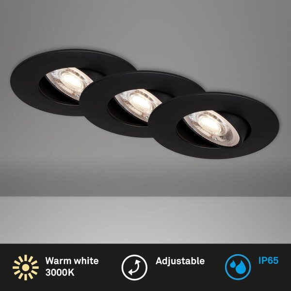 Einbauleuchte Briloner 3 x 4,9 Watt LED dimmbar IP65 Einbauspots schwarz 480 Lumen