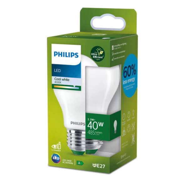 Leuchtmittel Philips E27 2,3 Watt LED ultraeffizient kaltweis 485 Lumen Energieeffizienzklasse A