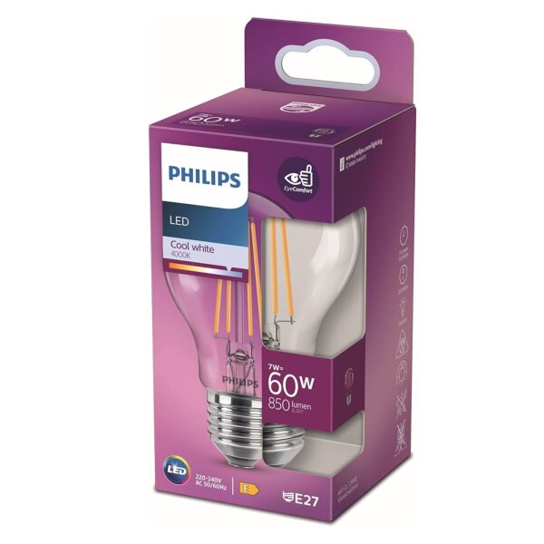 Leuchtmittel Philips E27 7 Watt LED 850 Lumen 4000K Filament