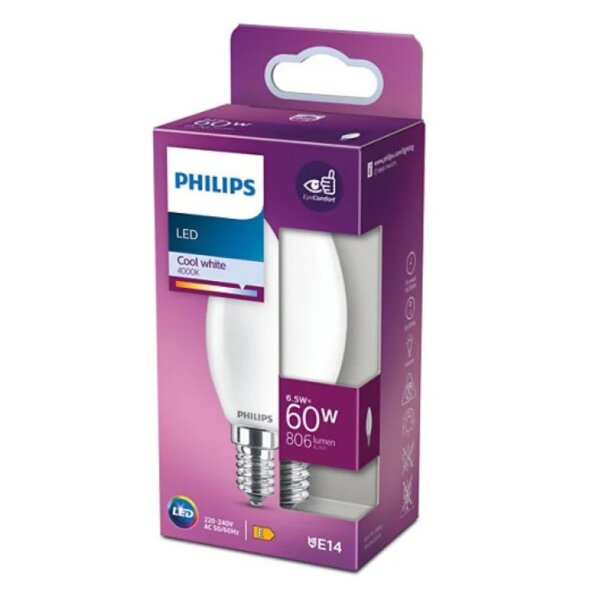 Leuchtmittel Philips E14 4,3 Watt LED Kerze 4000K 470 Lumen Filament