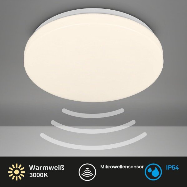 LED Deckenleuchte Badleuchte Sensor, Weiß, 12 Watt, IP54, Ø 27 cm – Briloner