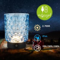 Akku-Leuchte Briloner 2 Watt LED Tischleuchte Glas Blau...