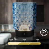 Akku-Leuchte Briloner 2 Watt LED Tischleuchte Glas Blau IP44 Touchdimmer Tischlampe