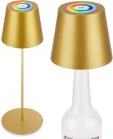 Akku-Leuchte Briloner 2,5 Watt LED Tischleuchte Flaschenleuchte RGBW 3-in1 Tischlampe Gold IP44 Touchdimmer