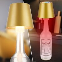 Akku-Leuchte Briloner 2,5 Watt LED Tischleuchte Flaschenleuchte RGBW 3-in1 Tischlampe Gold IP44 Touchdimmer