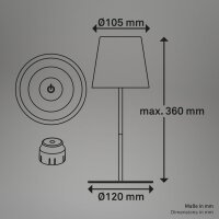 Akku-Leuchte Briloner 2,5 Watt LED Tischleuchte Flaschenleuchte RGBW 3-in1 Tischlampe Gold IP44 Touchdimmer