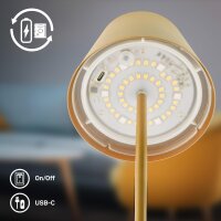 Akku-Tischleuchte Akku-Leuchte 3in1, Gold, 2,5 Watt, 200lm, Touchdimmer, IP44 – Briloner