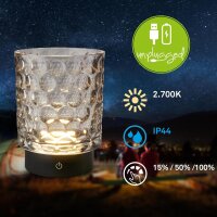 Akku-Leuchte Briloner 2 Watt LED Tischleuchte Glas Grau...