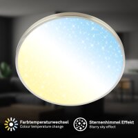 Deckenleuchte Briloner Sternenhimmel 24 Watt LED Deckenlampe 38 cm Fernbedienung dimmbar CCT Nickelmatt