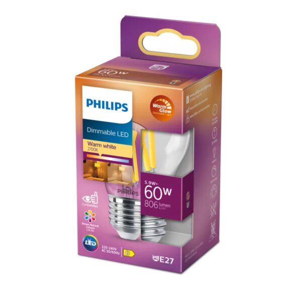Leuchtmittel Philips E27 5,9 Watt LED 806 Lumen dimmbar warm to glow