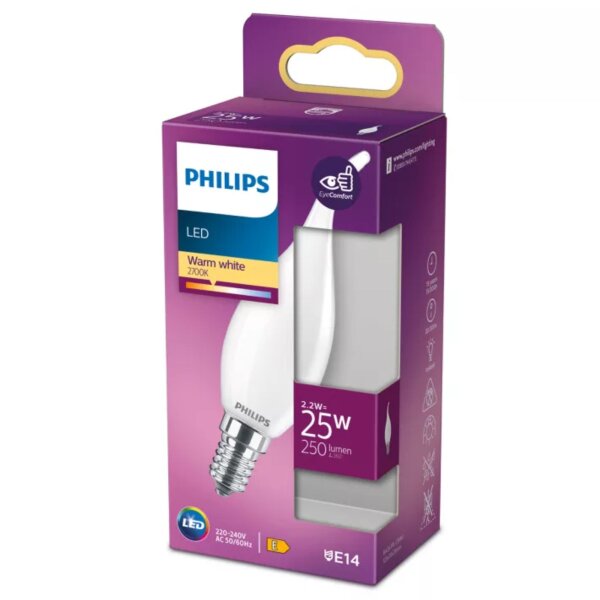 Leuchtmittel Philips E14 2,2 Watt LED Kerze Windstoß 250 Lumen warmweiß