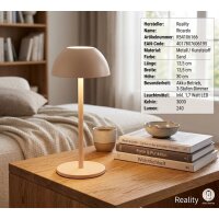 Akku Tischleuchte Reality Ricardo 1,7 Watt LED Sand IP54 3- Stufendimmer Tischlampe