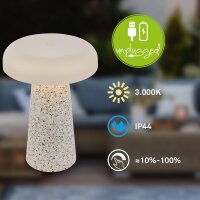 Akku-Leuchte Briloner Tischlampe 2,6 Watt LED Travertin Tischleuchte IP44 Touch-Dimmer