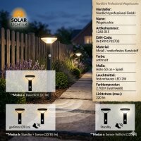 Solar-Lichter LED Solar Wegeleuchte Anthrazit 50cm Erdspieß Sensor 3 Modi 2W 220lm Warmweiß