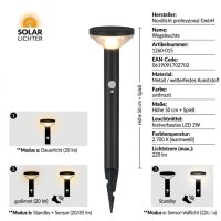 Solar-Lichter LED Solar Wegeleuchte Anthrazit 50cm Erdspieß Sensor 3 Modi 2W 220lm Warmweiß