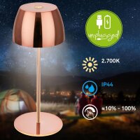 Akku-Leuchte Briloner 2,5 Watt LED Kupfer Tischleuchte Touchdimmer IP44 Tischlampe