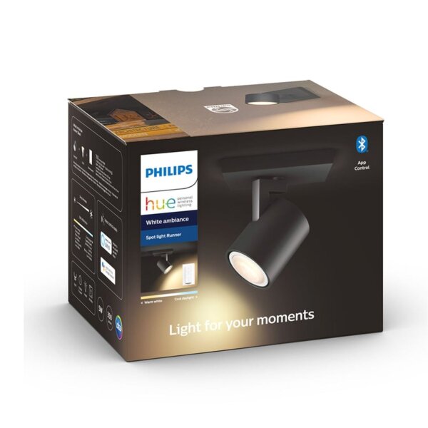 Smarter LED-Spot HUE Runner, Schwarz, 4,2 Watt, 400lm, 2200 – 6500K, smart steuerbar – Philips